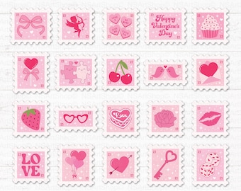 Valentines Day Stamps PNG Bundle: Valentine designs, Cupid, Love Mail, Cut File, Cricut