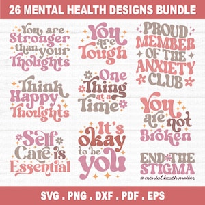 Geestelijke gezondheid SVG-bundel, inspirerende svg, positieve SVG, motiverende SVG, bewustzijn van geestelijke gezondheid, gesneden bestanden voor Cricut, silhouet