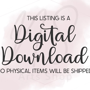 Puede incluir: Imagen con el texto "THIS LISTING IS A Digital Download NO PHYSICAL ITEMS WILL BE SHIPPED." en fuente negra. El fondo tiene un efecto de acuarela rosa suave con una forma geom&eacute;trica.