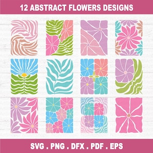 Paquete de svg de flores abstractas, svg de flores danesas, svg de flores retro, svg de flores boho, png florales, svg de flores boho, svg de flores maravillosas