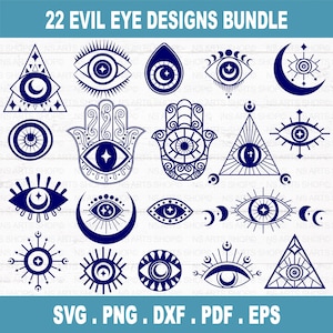 Paquete SVG de mal de ojo, mal de ojo Png, archivos de corte SVG de Hamsa, SVG de ojo turco, svg de protección contra el mal de ojo, eps, dxf, png, archivos para Cricut