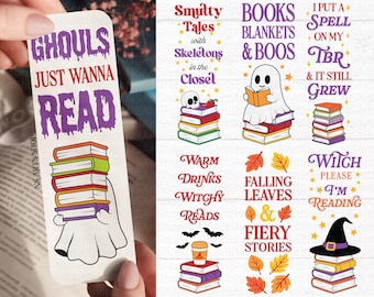 Marcador de Halloween SVG, otoño literario, fantasma PNG, diseño imprimible de otoño, archivo de corte Cricut