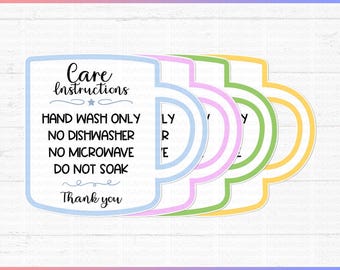Instrucciones para el cuidado de la taza (SVG): Tarjeta imprimible con guía de lavado de tazas (PNG) - Descarga digital