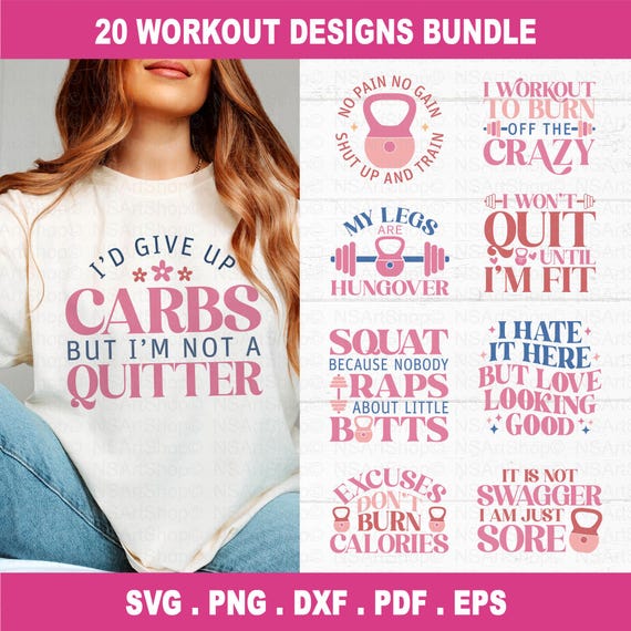 Workout SVG Bundle, Gym Motivation svg, Gym Quotes svg, Fitness svg, workout shirt svg, Cut File, Cricut, Silhouette, PNG, DXF