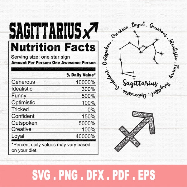 Sagittarius Zodiac Sign SVG Bundle, Astrology Signs svg, Zodiac Symbols svg, Zodiac Nutrition facts svg, Astrology, Horoscope, cut File