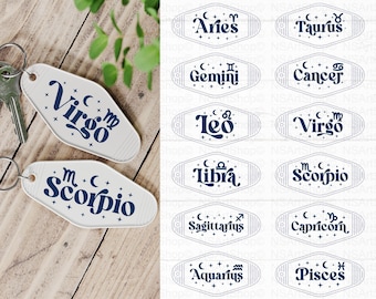 Sternzeichen SVG motel Keychain: Astrologie Vintage Hotel Keychain Zeichen Cricut