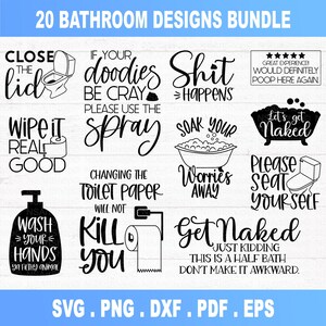 Bathroom Quotes SVG Bundle: Restroom Sign Designs Cut Files - Digital Download image 2
