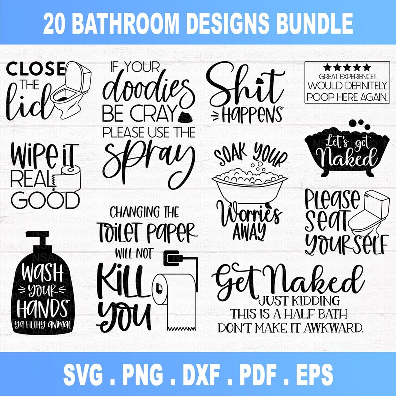Bathroom Quotes SVG Bundle: Restroom Sign Designs Cut Files - Digital Download image 2