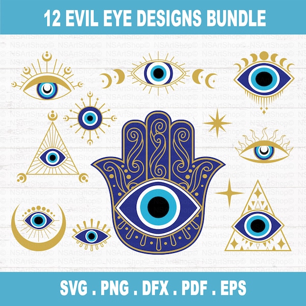 Bundle SVG mauvais œil, mauvais œil Png, fichiers Hamsa SVG coupés, oeil turc SVG, svg protection des yeux mauvais, eps, dxf, png, fichiers pour Cricut