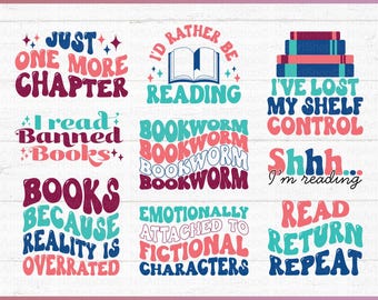 Pacote de SVGs para Amantes de Livros: Desenhos Divertidos e Literários sobre Leitura (Download Digital)