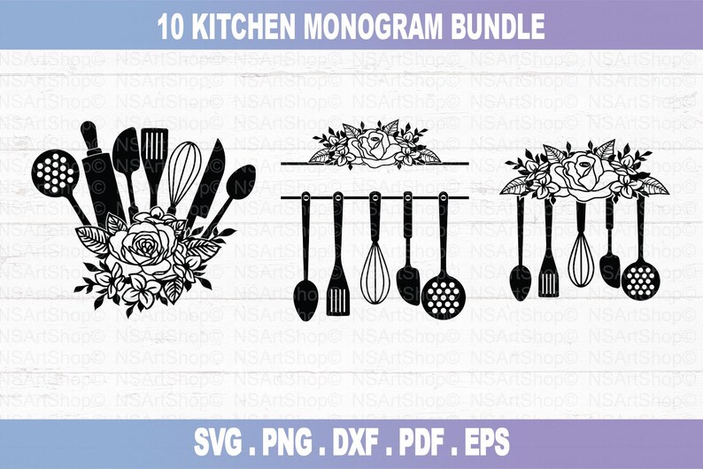 Cooking Split Frame Kitchen Monogram SVG, Floral Split Frame, Cooking Decor, Cut File ...