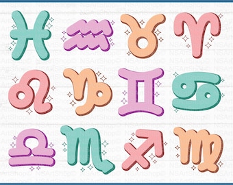 Zodiac Sign SVG Bundle, Horoscope Symbols, Astrology PNG Design, Cut Files, Cricut, Silhouette