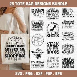 Tote Bag SVG Bundle, Tote Bag Zitat svg, emotionales Gepäck svg, Retro Tote Bag svg, Markttasche svg