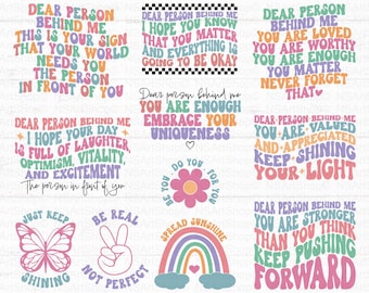 Chère personne derrière moi SVG Bundle : affirmations positives PNG dessins et modèles, citations motivantes, Cricut, fichier de coupe