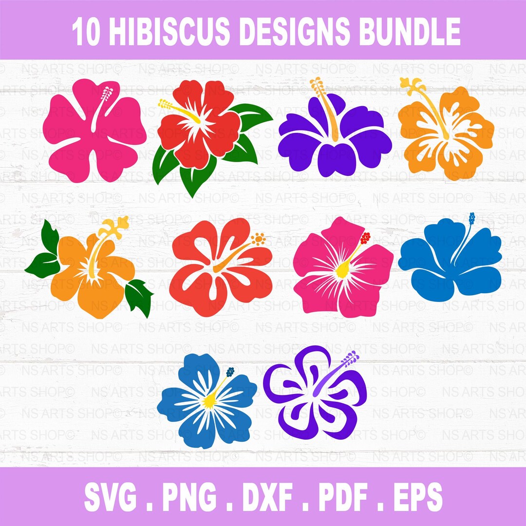 Hibiscus SVG Bundle, Tropical Flower Designs, Hawaiian Floral Clipart ...