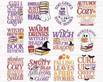 Paquete SVG de libros de Halloween: diseños PNG de libros de otoño, fantasmas, Cricut, archivo de corte