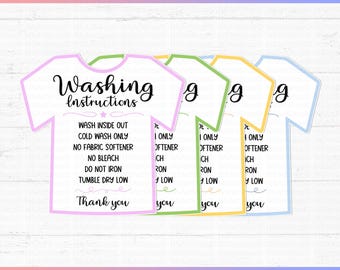 Shirt Care Instructions SVG: Printable T-shirt Washing Guide Card PNG - Digital Download