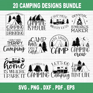 Paquete de svg de camping, paquete de svg de aventura, png de camping, svg de campista feliz, svg de balde de camping, svg de exploración, svg de fogata, svg de campista