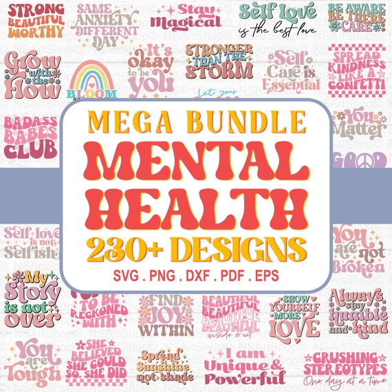Self Care SVG Mega Bundle Inspirational Positive Motivational PNG Quote, Cut File, Cricut, Silhouette