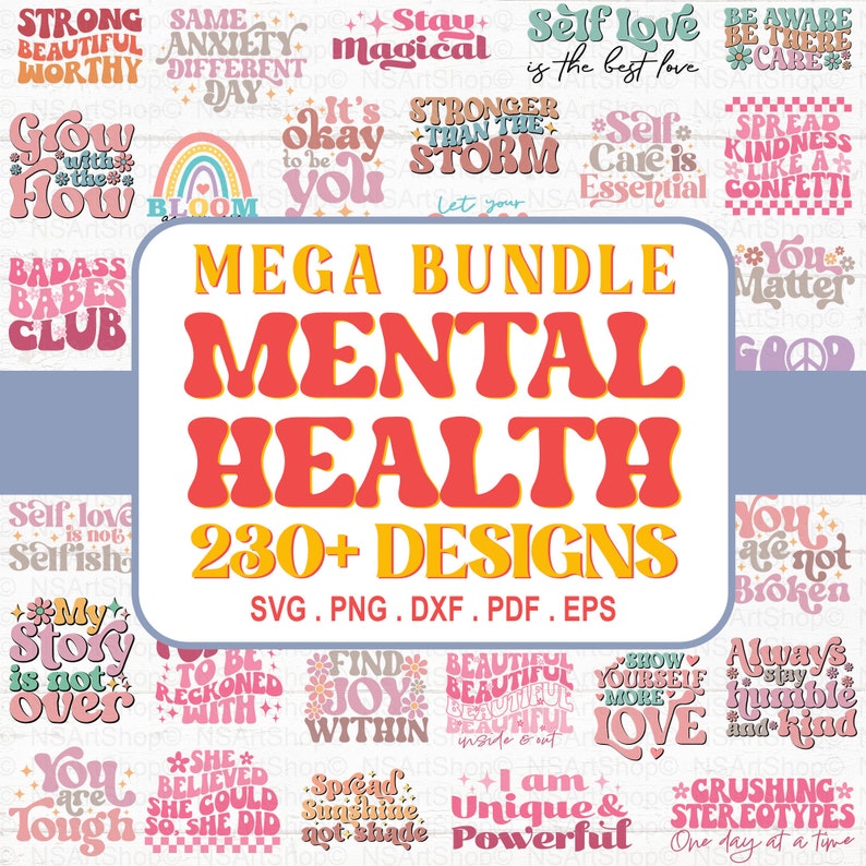 Self Care SVG Mega Bundle Inspirational Positive Motivational PNG Quote, Cut File, Cricut, Silhouette image 1