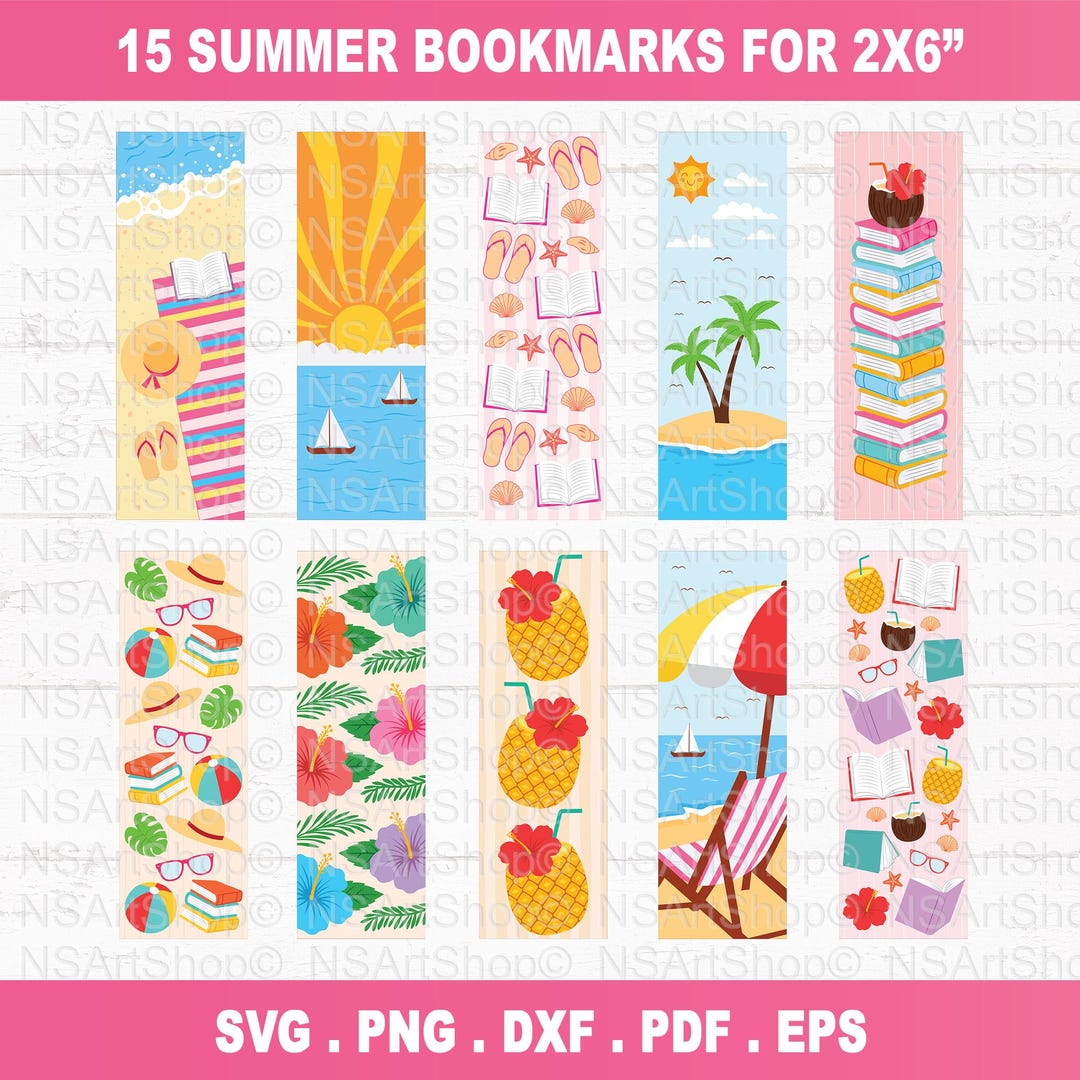 Summer Bookmark SVG PNG Bundle, Beach Vacation Designs, Bookish Files ...