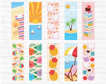 Summer Bookmark SVG PNG Bundle, Beach Vacation Designs, Bookish Files (Digital Download)