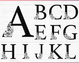 Floral Alphabet SVG, Flower Letter Monogram Clipart, Cricut, Cut Files, Botanical Design