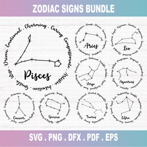 Zodiac Signs SVG Bundle, Astrology Signs svg, Zodiac Symbols svg, Constellation Signs svg, Astrology, Horoscope, Cut File Cricut, Silhouette