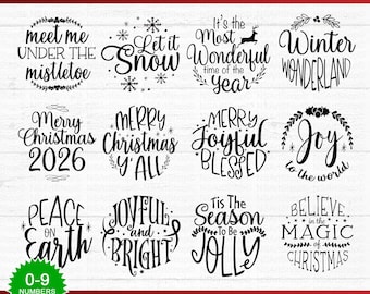 Paquete de archivos SVG para adornos navideños: Papá Noel, diseños redondos navideños, 2025