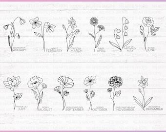 Birth Month Flowers SVG: Birthday Wildflower Designs, Cricut, Cut File, Simple Tattoo