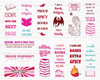 Pacote de Marcadores de Páginas Picantes em SVG, Desenhos PNG para Leitores, Romance, Leitura, Cricut, Arquivo de Corte