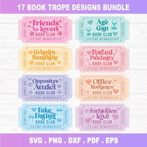 Paquete SVG de libros, PNG de libros picantes, diseño de boletos, amante de la lectura romántica, Cricut, archivo de corte