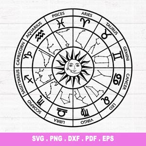 Signo del zodiaco SVG, Signos astrológicos SVG, Tabla del horóscopo SVG, Símbolos del zodiaco SVG, Rueda del zodiaco SVG, Astrología, Horóscopo, Archivo de corte Cricut