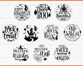 Halloween Door Hanger SVG Bundle, Spooky Signs, Round Welcome Designs, Cricut, Cut File