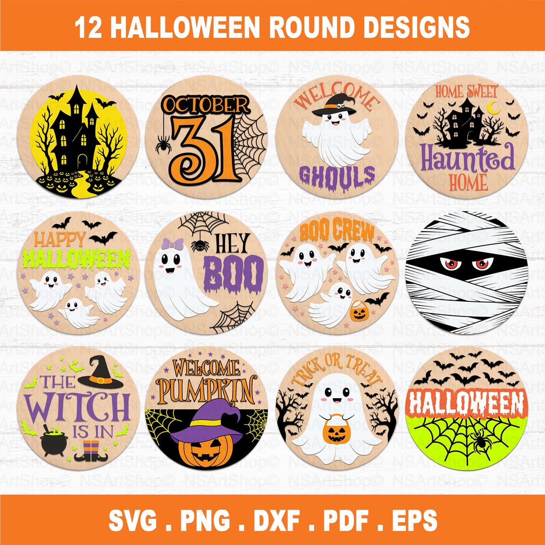 Halloween Sign SVG Bundle: Spooky Door Hanger Designs (digital Download ...