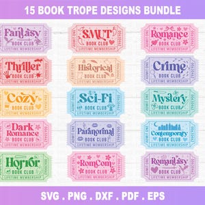 Paquete SVG de libros, libro picante png, libro con boletos SMUT svg, libro retro svg, lectura svg imagen 13