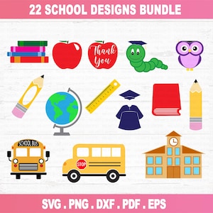 School SVG Bundle, school supplies svg, Teacher Svg, school svg, Graduation svg, Book, Kids SVG, Silhouette, Digital Cut File