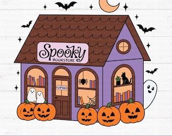 Haunted Bookstore PNG: Spooky Bookish Halloween SVG, Bookmark Design, Cricut Cut File