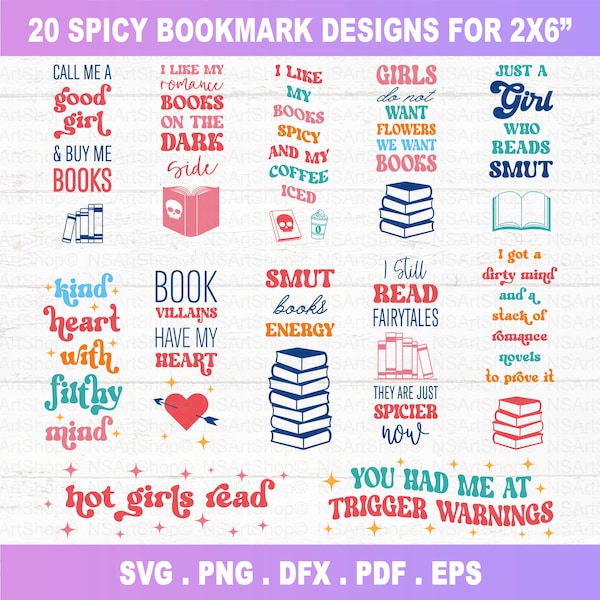 Bookmark SVG Bundle, bookmark png, Spicy bookmark svg, printable bookmark, bookmark template svg, books svg, retro book svg, reading svg