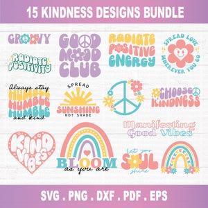 Vriendelijkheid SVG-bundel, geestelijke gezondheid svg, motiverende svg, inspirerende svg, anti pesten clipart, Be a Kind Human clipart, Cricut Cut-bestand