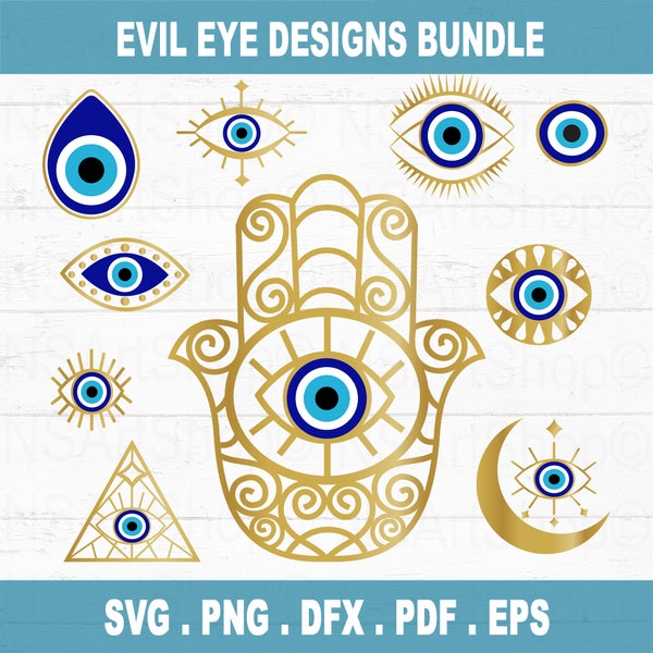 Evil Eye svg Bundle Png Dxf, fichiers Humsa Svg cut, Turkish Eye svg, svg protection des yeux mauvais, eps, dxf, png, fichiers pour Cricut, silhouette