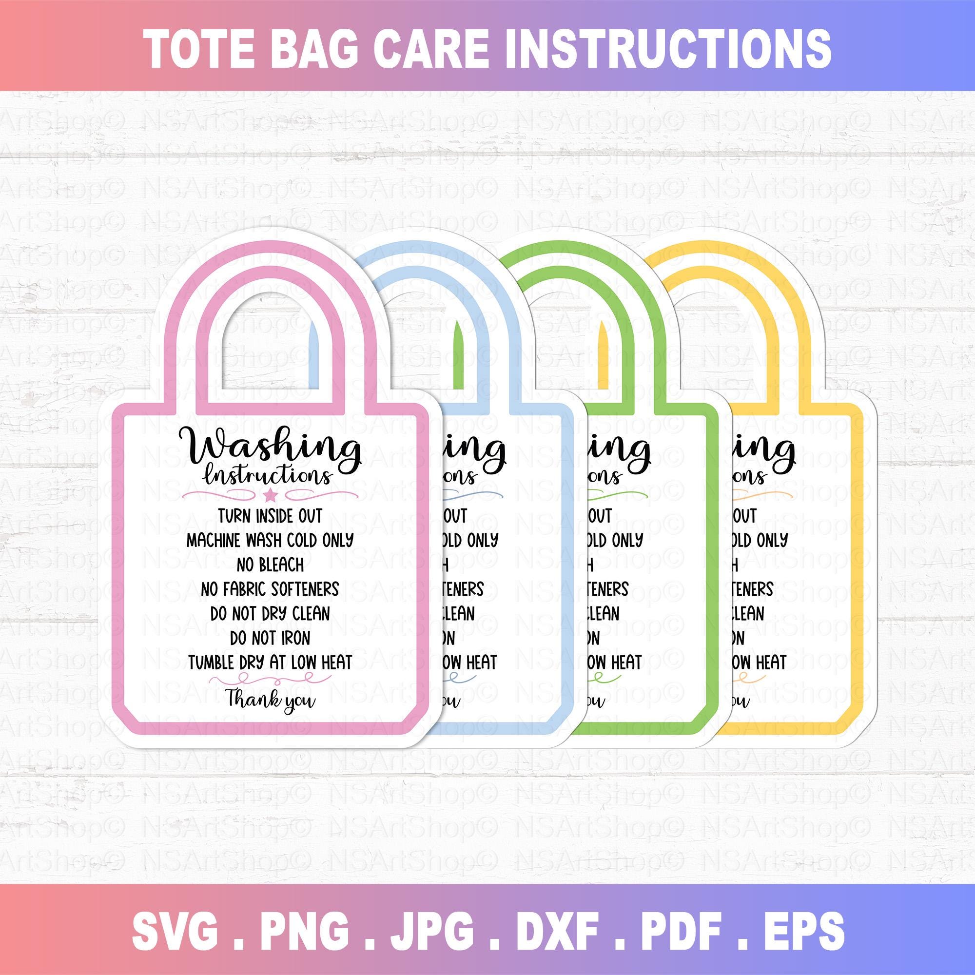 Tote Bag Care Instructions SVG: Printable Washing Guide Card PNG - Digital Download