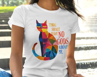 Camiseta con diseño de gato "Thou Shalt", regalo divertido para amantes de los gatos