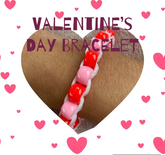 Valentines bead and rubber band bracelet Etsy