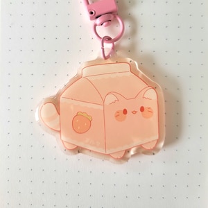 Cute Strawberry Milk Box Acrylic Charm | Kitty Cat Acrylic Keychain Charm | Milk Carton Keychain | Carton Acrylic Charm | Cute Keycharm
