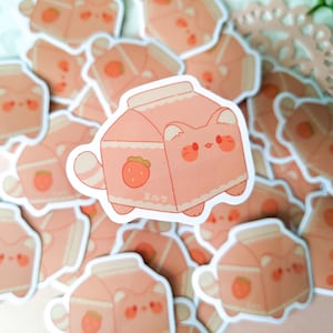 Strawberry Cat Milk Carton Vinyl Sticker | Milk Box Sticker | Cute Kitty Cat Stickers | Cat Juice Box | Journal Notebook Laptop Phone Case