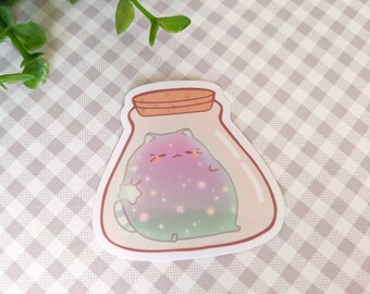 Galaxy Mochi Cat Jar Vinyl Sticker | Starry Galaxy Star Vinyl | Colorful Kitty Stars in Jar Sticker | Journal Notebook Laptop Phone Case