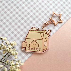 Cute Orange Juice Box Acrylic Charm | Kitty Cat Acrylic Keychain Charm | Moochi Sprites Keychain | OJ Carton Acrylic Charm | Cute Keycharm