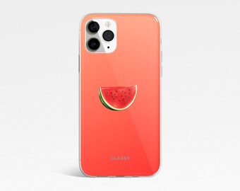 Custodia trasparente per telefono color anguria/rosso corallo con grazioso design a forma di anguria