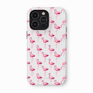 White Tough Phone Case with Little Pink Flamingos | IPhone X XS XR 8 11 12 13 Pro Max Mini Samsung S10 S20 S21 S22 S23 Ultra Plus Pixel 5